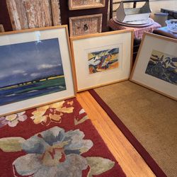 3 Framed Art different size beach, sailboats and plants