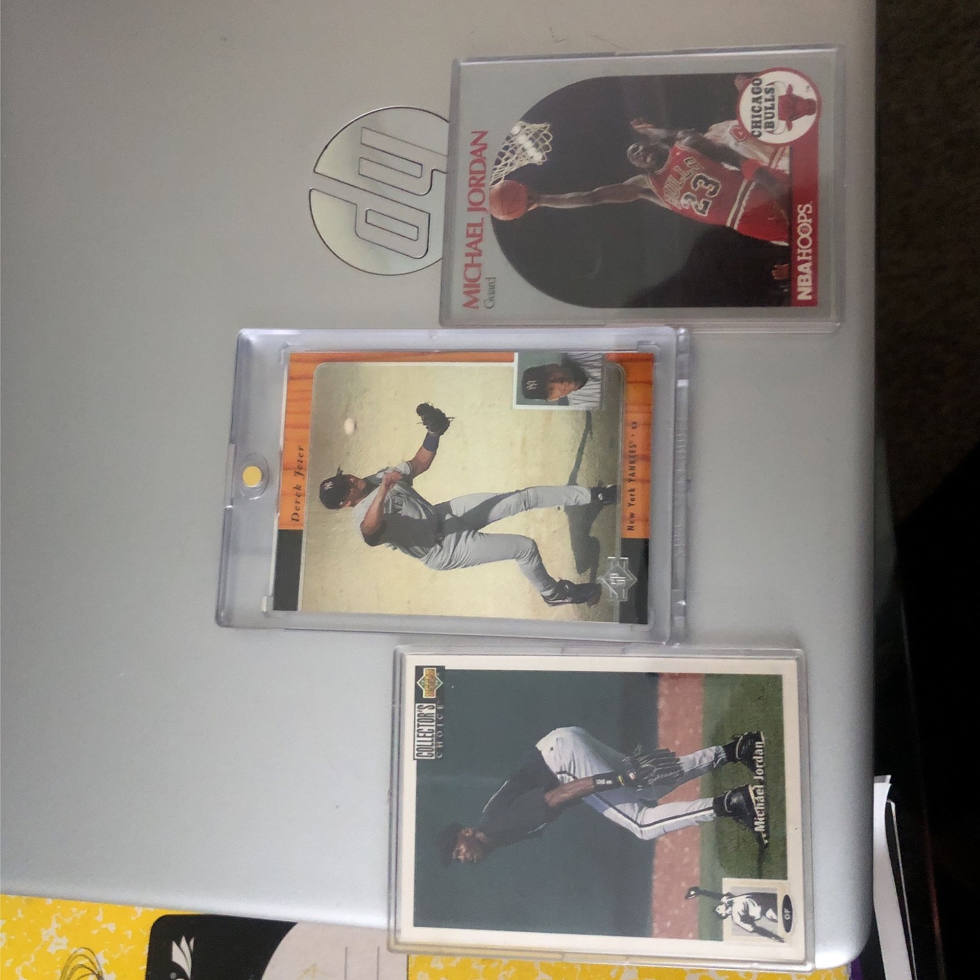 Derik Jeter Rookie Card Micheal Jordan Rookie Card Baseball And A Micheal Jordan Hard Working Bulls Player Robert Reid Hornets Signed Card Knicks 