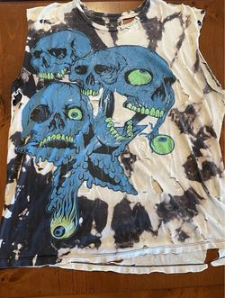 Anchor Blue Rare Acid Wash Distressed Sleveless Skulls & Stars Graphic Large Tee