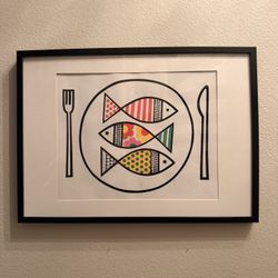 Modern Kitchen Wall Art - Fish Dinner Illustration