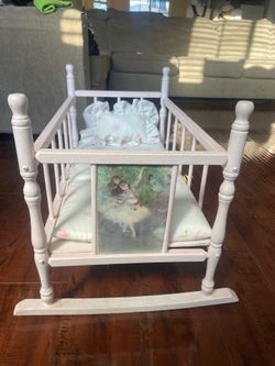 Vintage Ballerina Pink Baby doll wood cradle