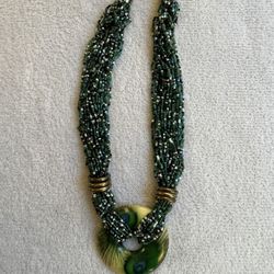 Beaded Green Peacock Necklace 