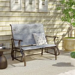 48” Gray Metal Outdoor Patio Double Glider / Rocker / Swing Bench / Loveseat w/ Mesh Seat and Backrest [NEW] <Assembly Required>