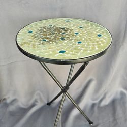 Folding Side Table Metal Tripod Mosaic Top