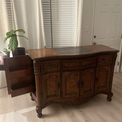 Elegant Solid Wood Buffet Cabinet / Media Console with Marble Inlay Top