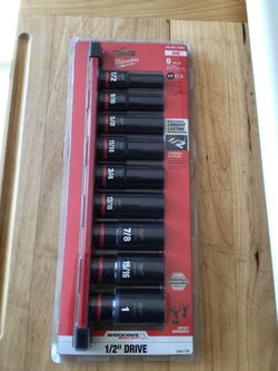 Milwaukee 9PC SAE Deep Well SHOCKWAVE Impact Duty Socket Set 1/2” Drive .  Brand NEW.