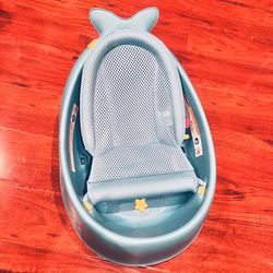 Used Blue Skip Hop Moby Smart Sling 3-Stage Baby Bath Tub Color