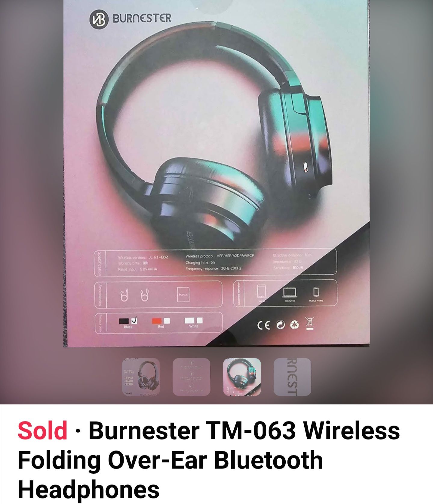 Burnester TM-063 Wireless Folding Over-Ear Bluetooth Headphones