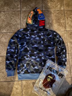A Bathing Ape BAPE Shark Full Zip Hoodie Blue Camo