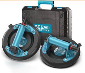 SEESII Suction Cups For Glass Lifting: 8" Tile Suction Cup Lifter With Handle And Pump, 200KG Load Capacity Heavy Duty Vacuum Lifter For Lifting Large