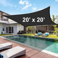 Brand New $60 Square 20x20ft Sun Shade Sail Outdoor Top Cover 95% UV Block 185gsm w/ Ropes