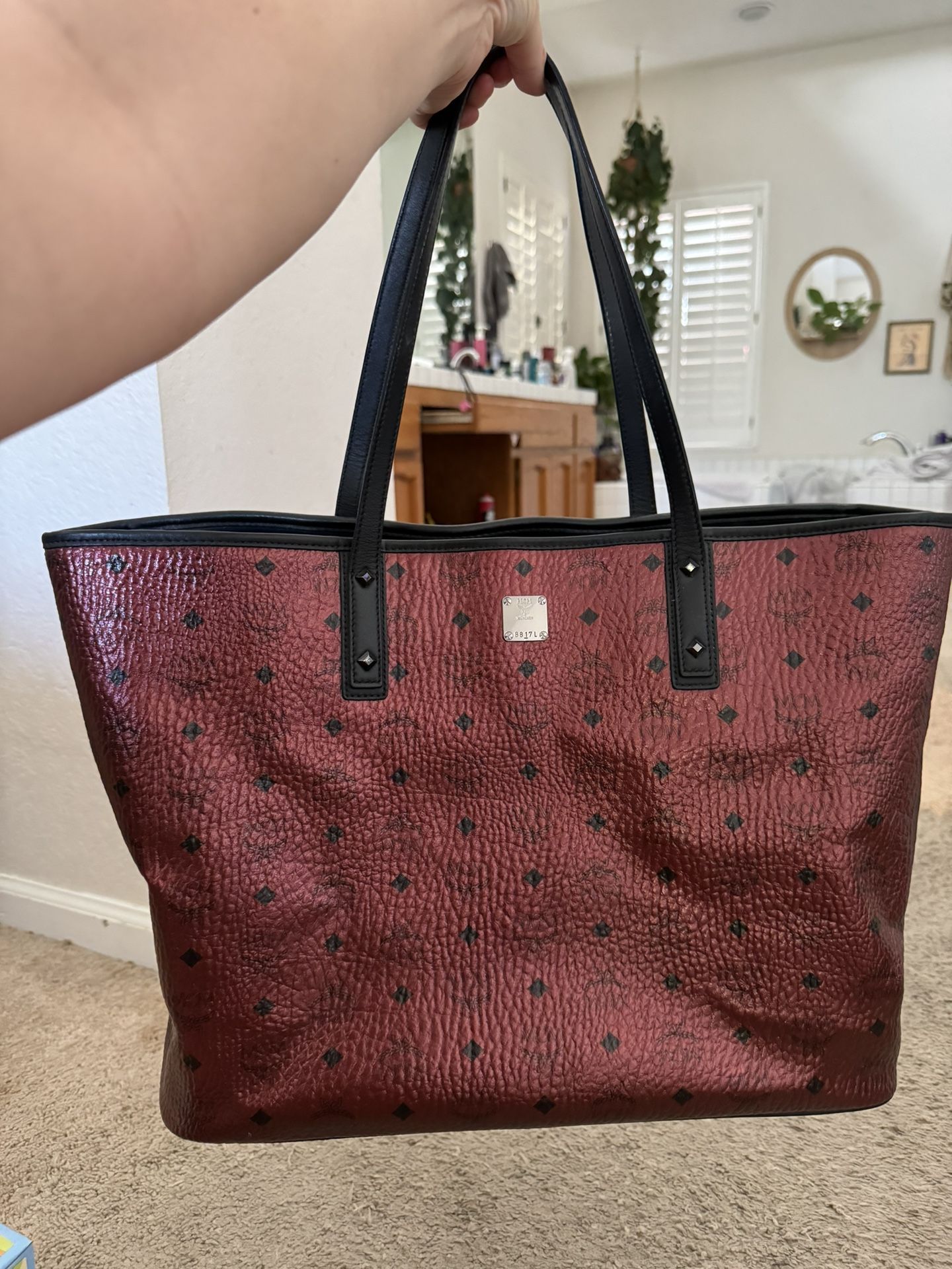 MCM oversized RARE tote METALLIC RED