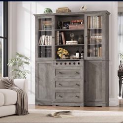 72" Tall Kitchen Storage Cabinet with Doors and Open Shelves