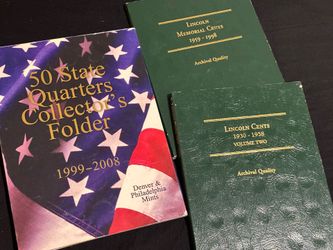 Coin Collection Starter Set Books Lincoln Pennies State Quarters Partly Filled 65 Quarters Kids Collecting