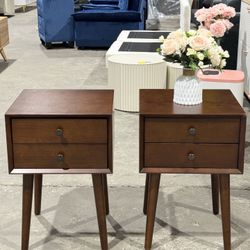 🔥Set of 2🔥Mid Century Modern Night Stand, Space Saving Nigtstand with 2 Big Drawers, Bedroom Bedside Coffee Table for Drink, Sofa Bed Side Desk Tabl