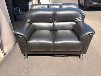 Black Leather Loveseat with Chrome Legs