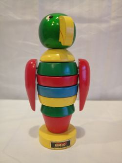 Rare Vintage 1960 Brio Sweden Wooden Polly Parrot Stacking Toy 9 Piece