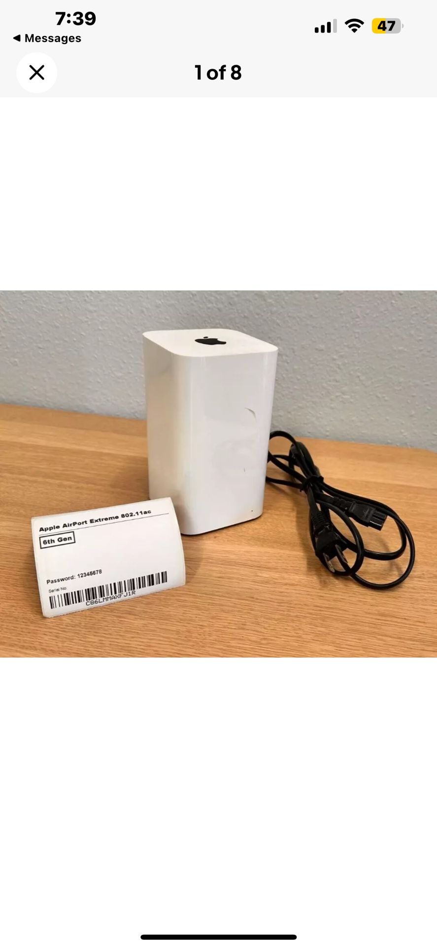Apple AirPort Extreme 802.11 /ac Wireless Router 6th Gen #A1521  What's Included: AirPort Extreme Power Cord