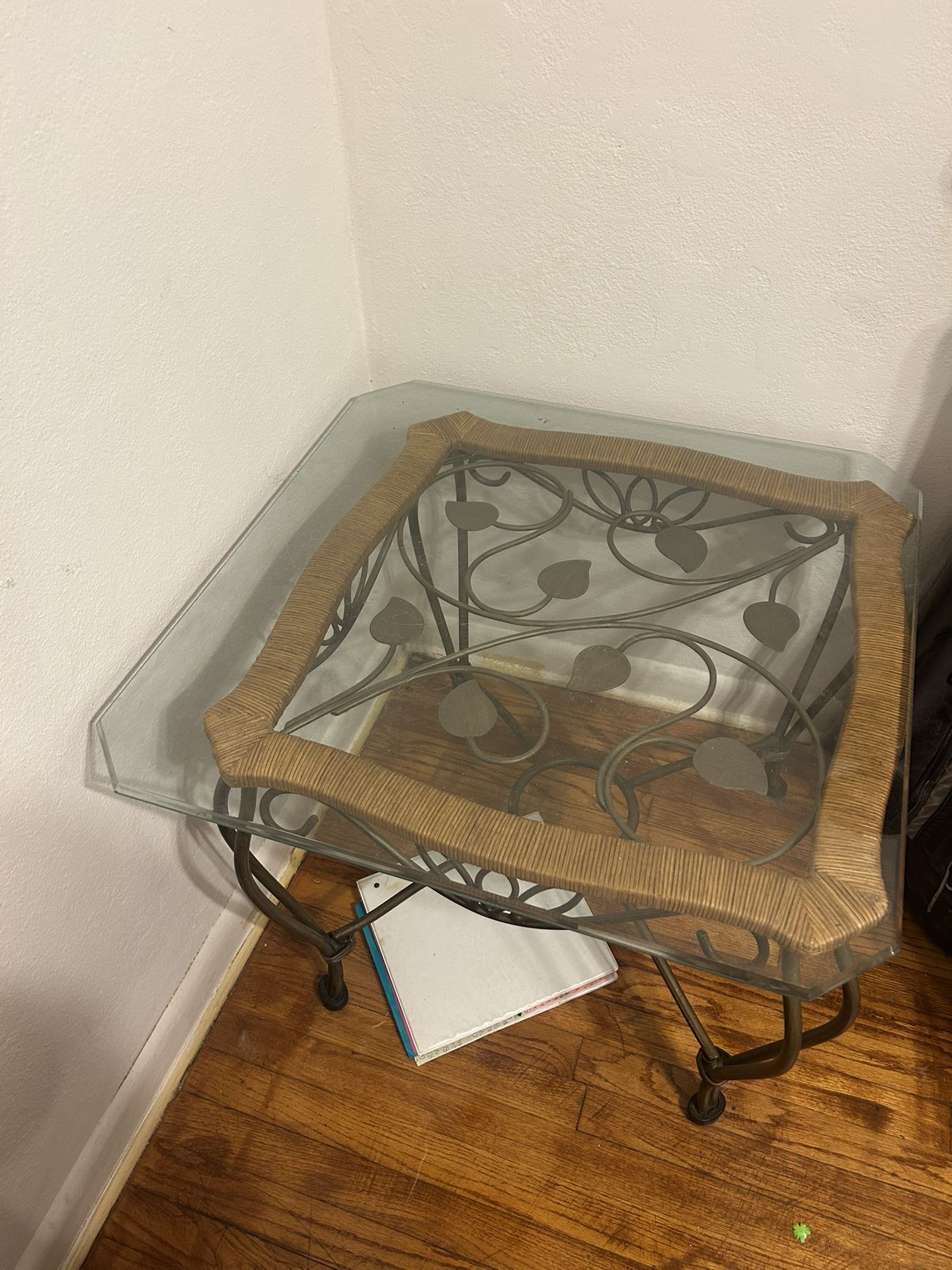Glass & Wrought Iron Coffee Table Set – Rustic Style!