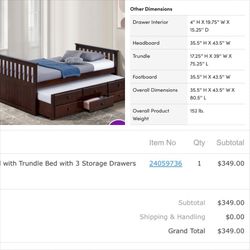 CASH ONLY Twin Bed with Trundle & Storage – $50.