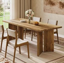 SL0116 Solid Wood Dining Table, 63" Farmhouse Long Kitchen Table