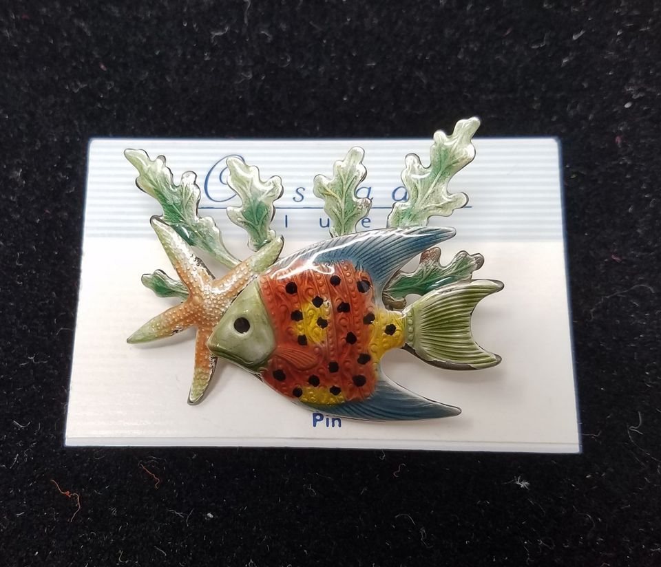 NWT Vintage 90s Underwater Fish with Starfish Metal & Enamel Brooch Pin 