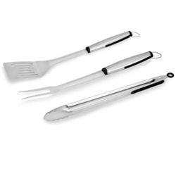 3-Piece BBQ Stainless Steel Grill Tool Set, Includes Tongs, Fork, and Spatula