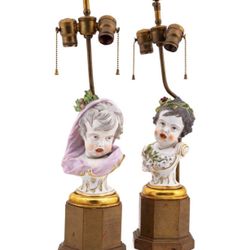 Meissen Winter & Fall 4 Four Seasons Series by Heinrich Schwabe circa 1880 Lamps