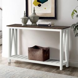 Two-Tone Console Table with Bottom Shelf