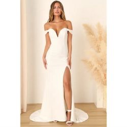 LULUS Idyllic Perfection White Plunge Sleeveless Mermaid Maxi Dress Small