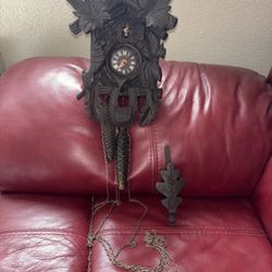 Dark Wood Carved Forest 2 Birds Rabbit Cuckoo Clock,2 Weights