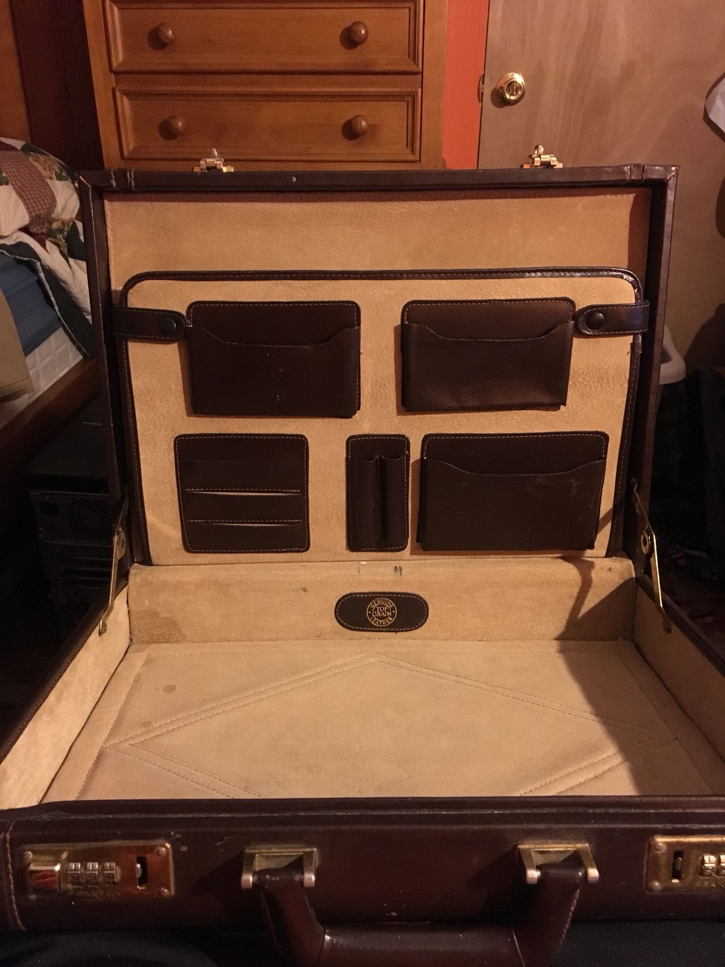 Vintage Franzen Briefcase Attaché Brown Leather Hardshell Combination Lock