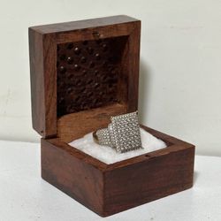 Vintage Hand Made Carved Wooden Ring Jewelry Box