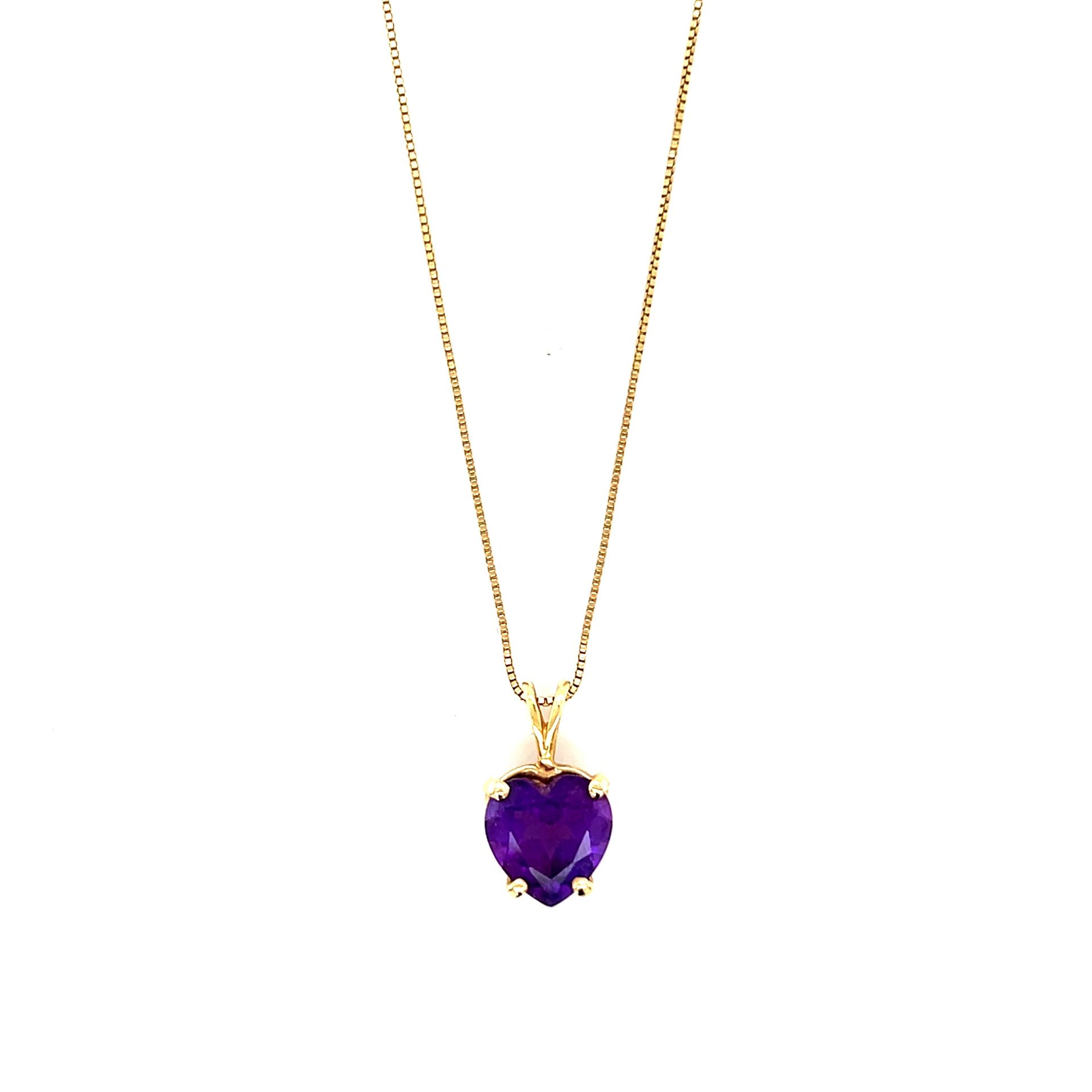 14K Gold Heart Shaped Amethyst Pendant Necklace