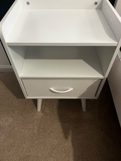White Nightstand with Drawer and Shelf