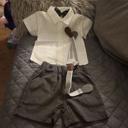 Suit Jacket Kids Toddler Boys Short Sleeve Shirt Tops Shorts with Tie Child Kids Gentleman (Gray, 12-18 Months)

