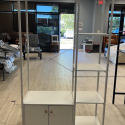 #10160824 DlandHome Wooden Free-standing Closet Organizer with Shelves and Cabinet, Clothes Rack Shelves Heavy Duty Clothes Shelf Garment Rack with Sh