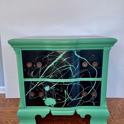 Refinished Hand-Painted Vintage Nightstand – Artistic Modern-Retro Solid Wood