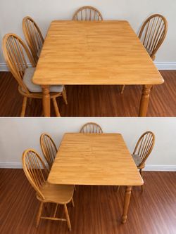 Wood Dining Table with 6 Windsor Chairs