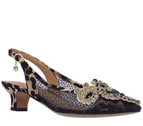 J. Renee Strovanni Animal Print Jewel Slingback Pumps 9.5M Kitten Heel