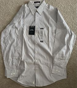 NWT Kirkland Signature Men's Pinpoint Oxford Dress Shirt - 16 x 34/35 - Striped