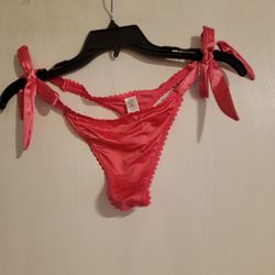 Pink Colored Satin Bows on Sides Thong New