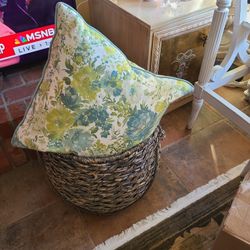 Large Round storage Basket 15"x18"Espresso grey Threshold Handcrafted Seagrass