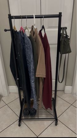 New Black Rolling Garment Rack with Bottom Shelf