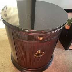 2 Large wood & marble luxury end tables