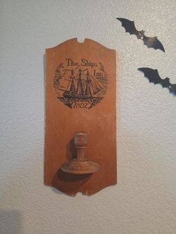 1970s Vintage Ships Inn candle holder plaque