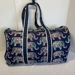 Embroidered Elephant Quilted Large Duffle Bag