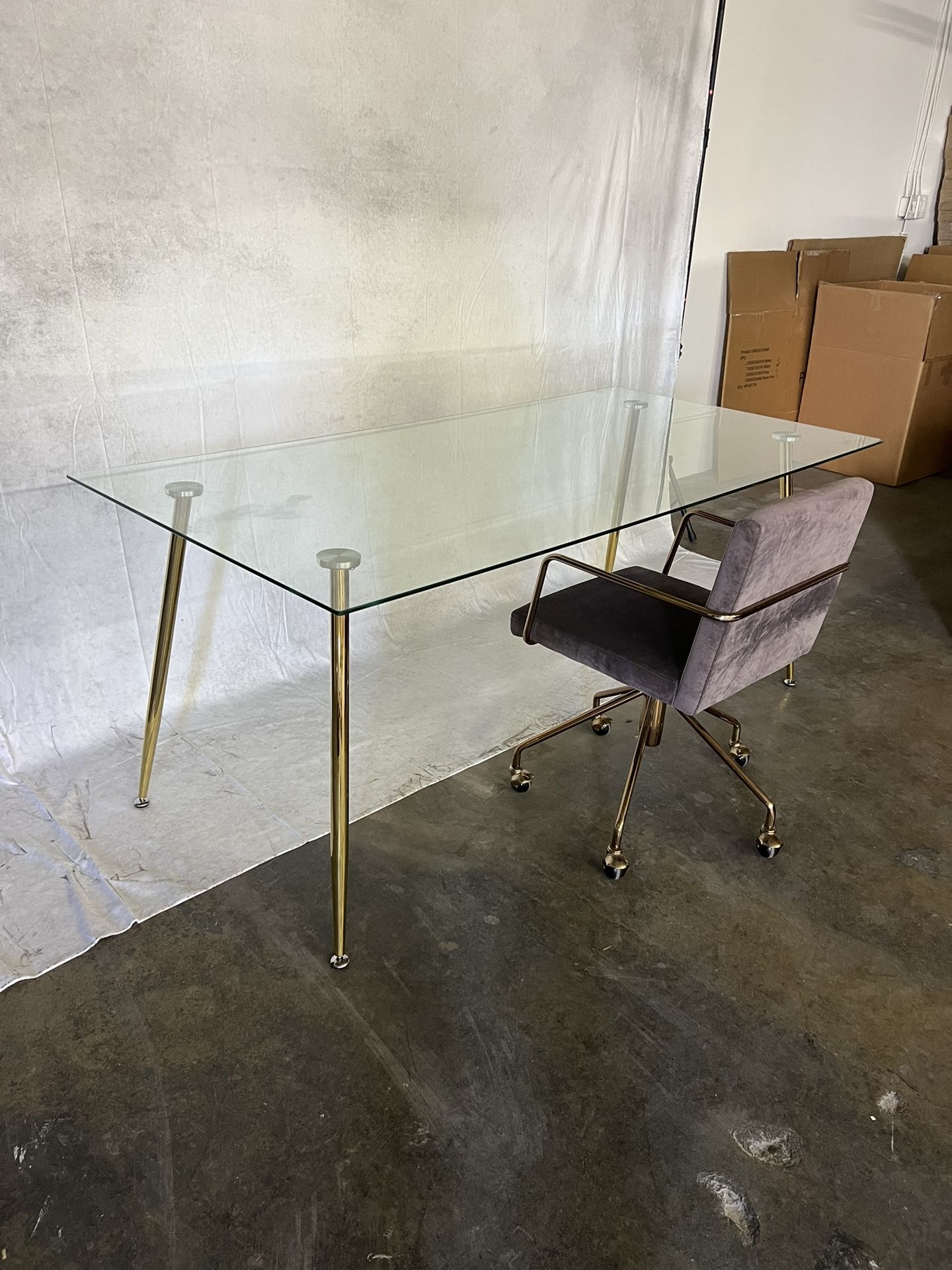 Gold Glass Dining Table For 6 People, 71”