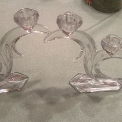 pair of  crystal candle stick holders  (Mikasa)