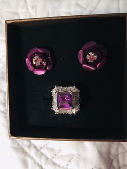 Beautiful Purple CZ Ring & Earrings Set